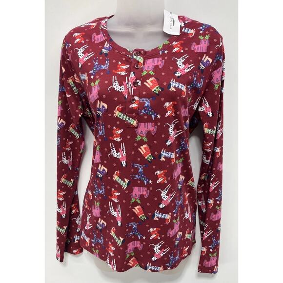 NWT VERA BRADLEY HOLIDAY HOUNDS HENLEY PAJAMA TOP SIZE SMALL - Picture 1 of 8